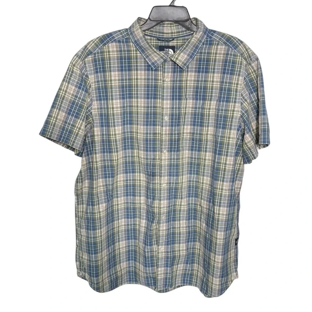 The North Face Short‎ Sleeve Plaid Button Up Shirt Men's Size XXL Casual Outdoor